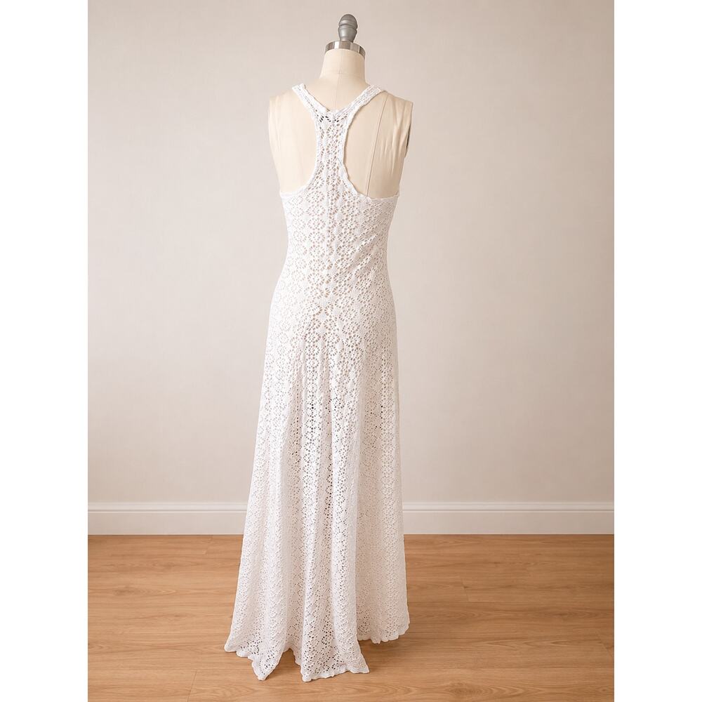 Free People Beach White Crochet Maxi Dress Racerback Cotton Boho M - Picture 10 of 10